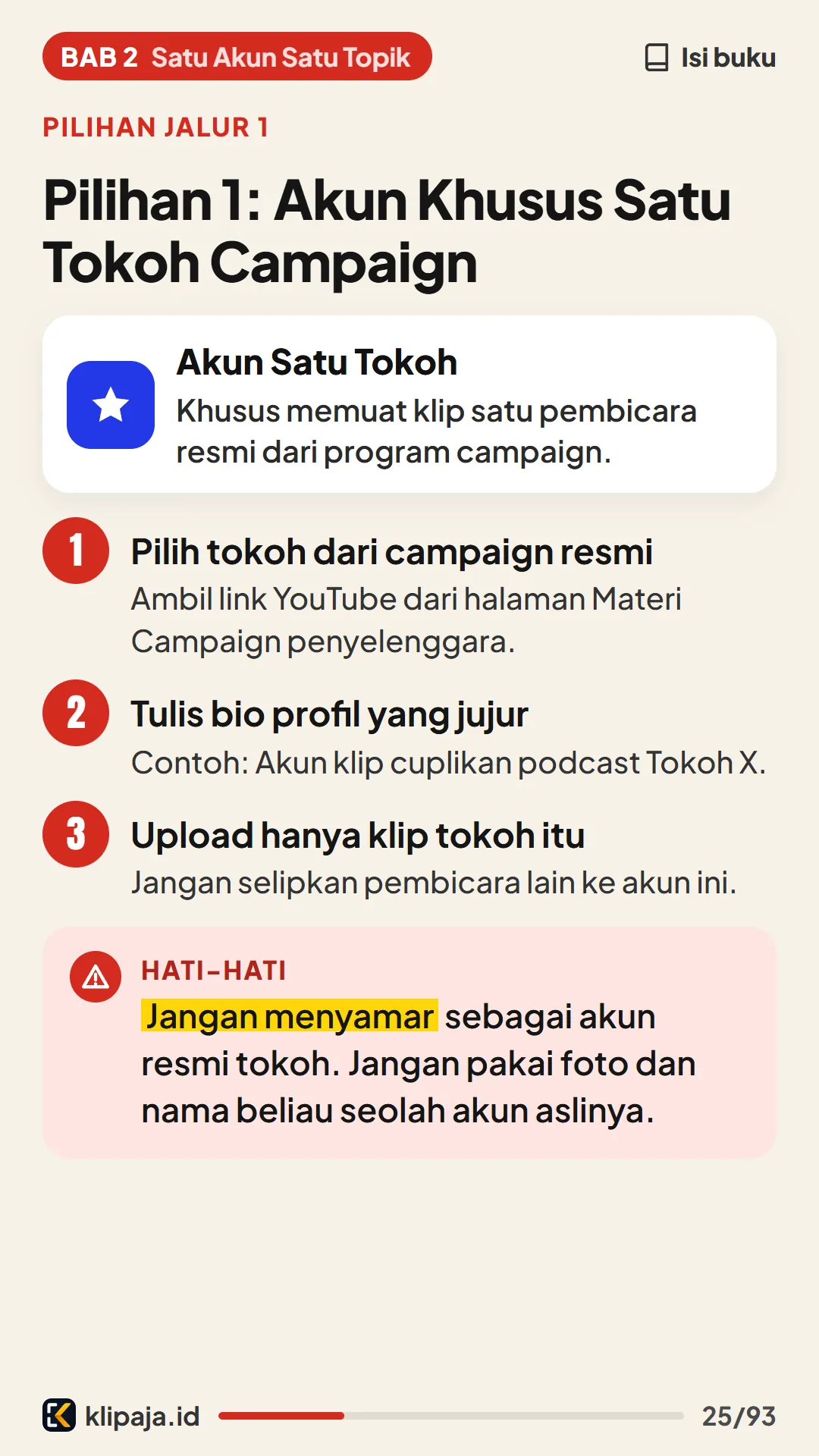 Pilihan 1: Akun Khusus Satu Tokoh Campaign