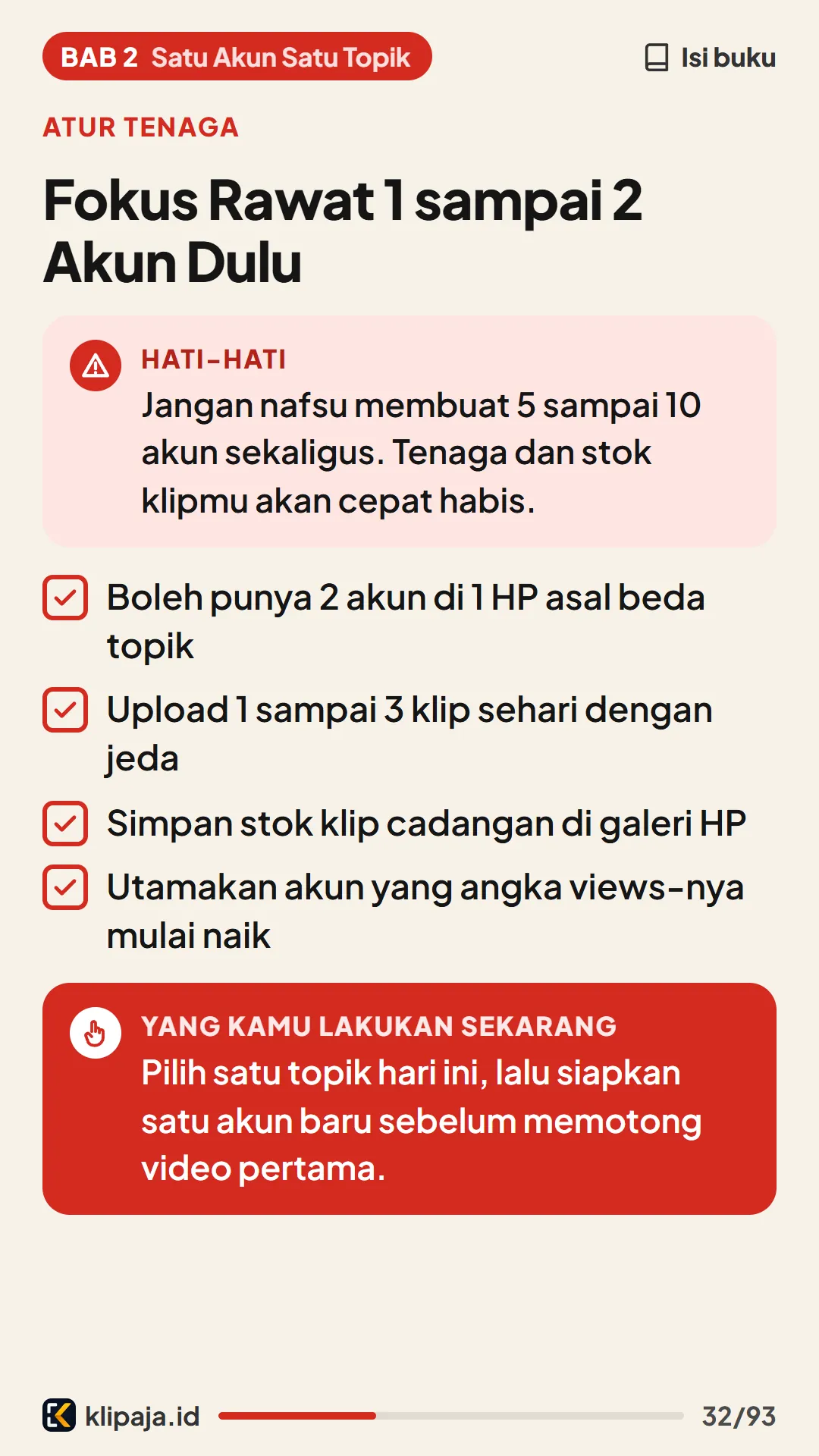 Fokus Rawat 1 sampai 2 Akun Dulu