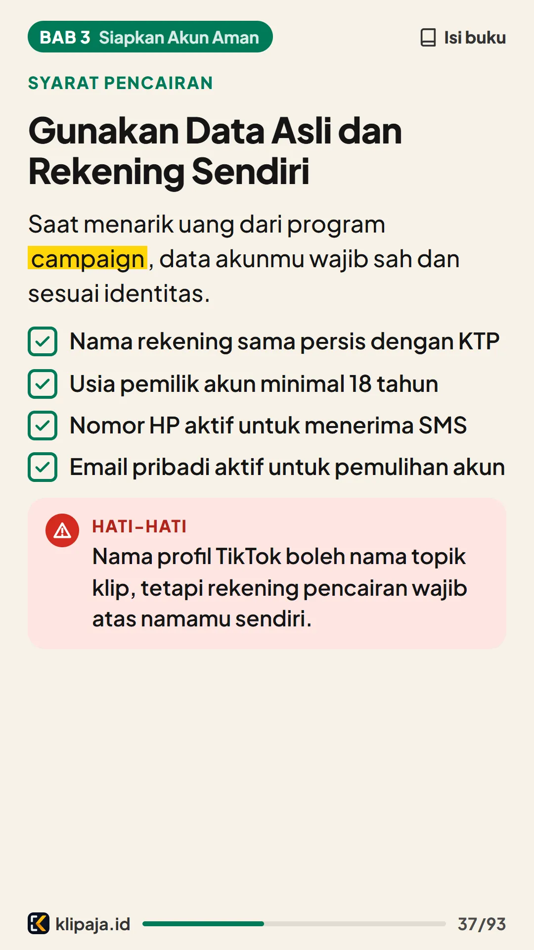 Gunakan Data Asli dan Rekening Sendiri