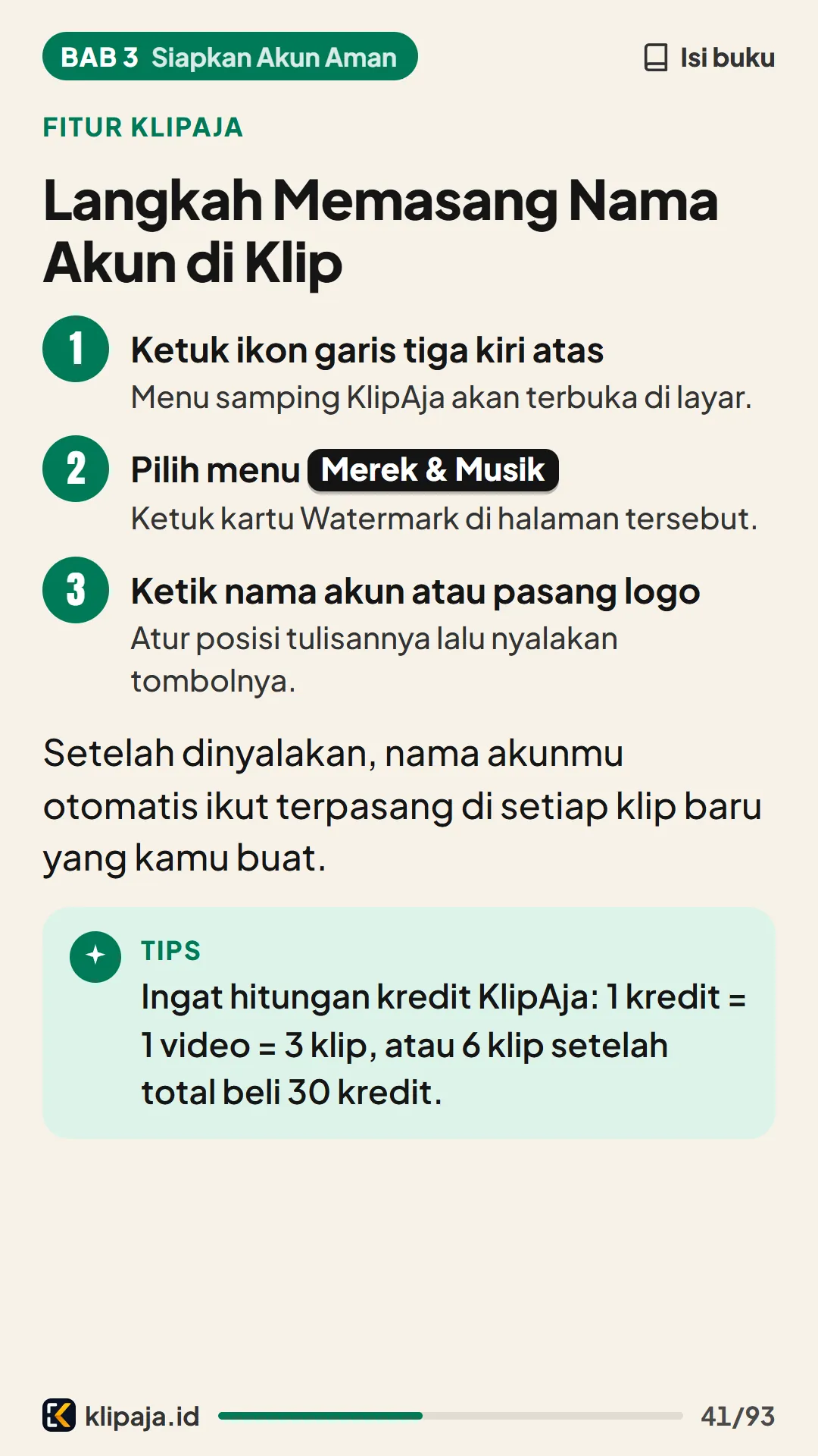 Langkah Memasang Nama Akun di Klip