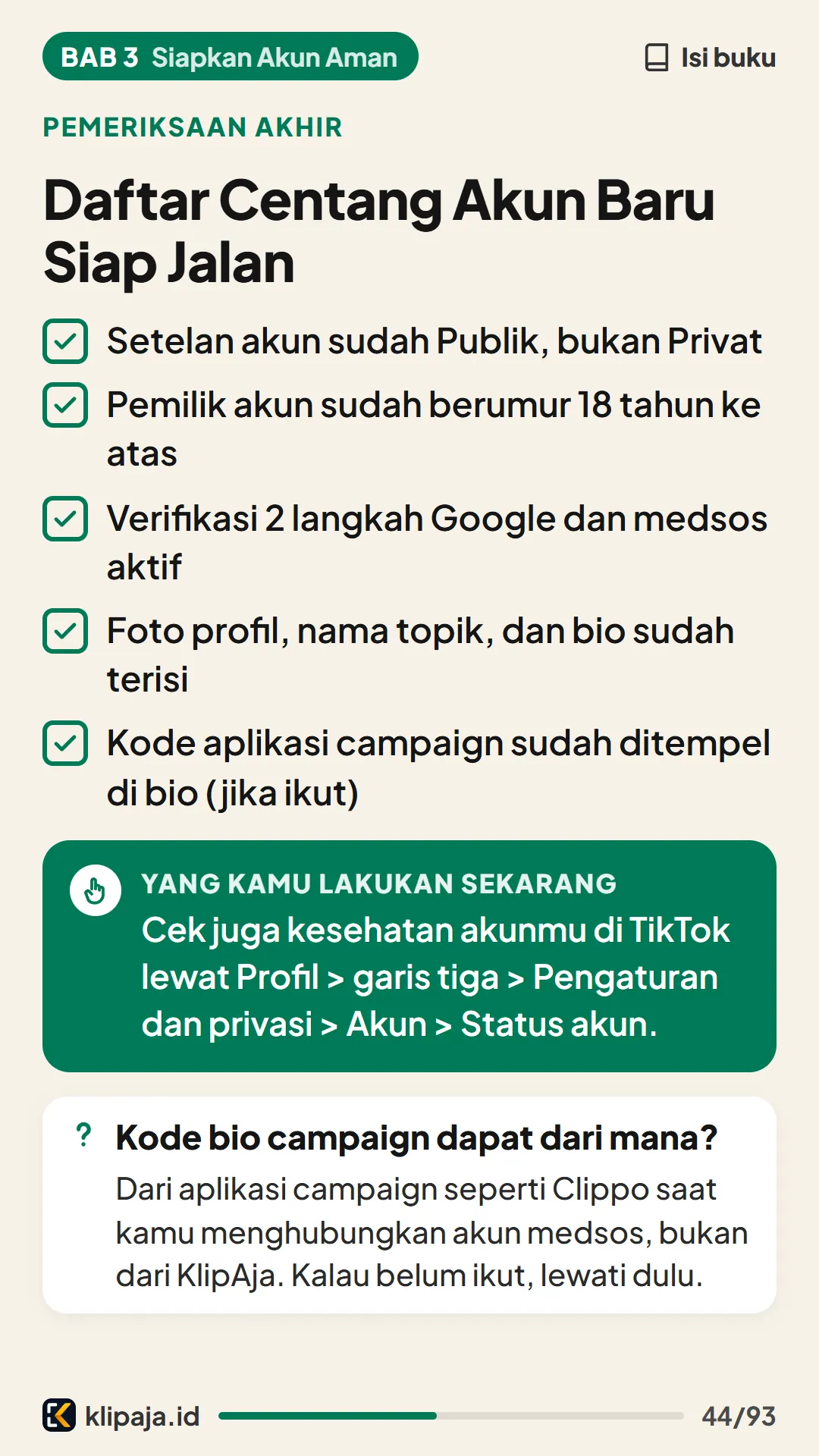 Daftar Centang Akun Baru Siap Jalan