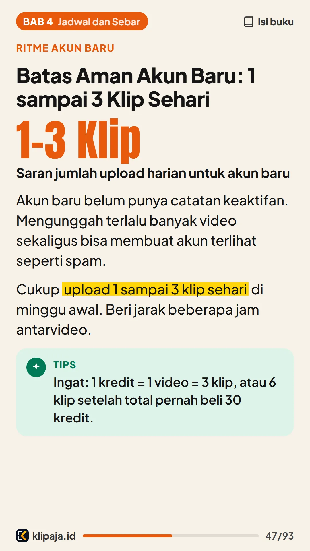 Batas Aman Akun Baru: 1 sampai 3 Klip Sehari
