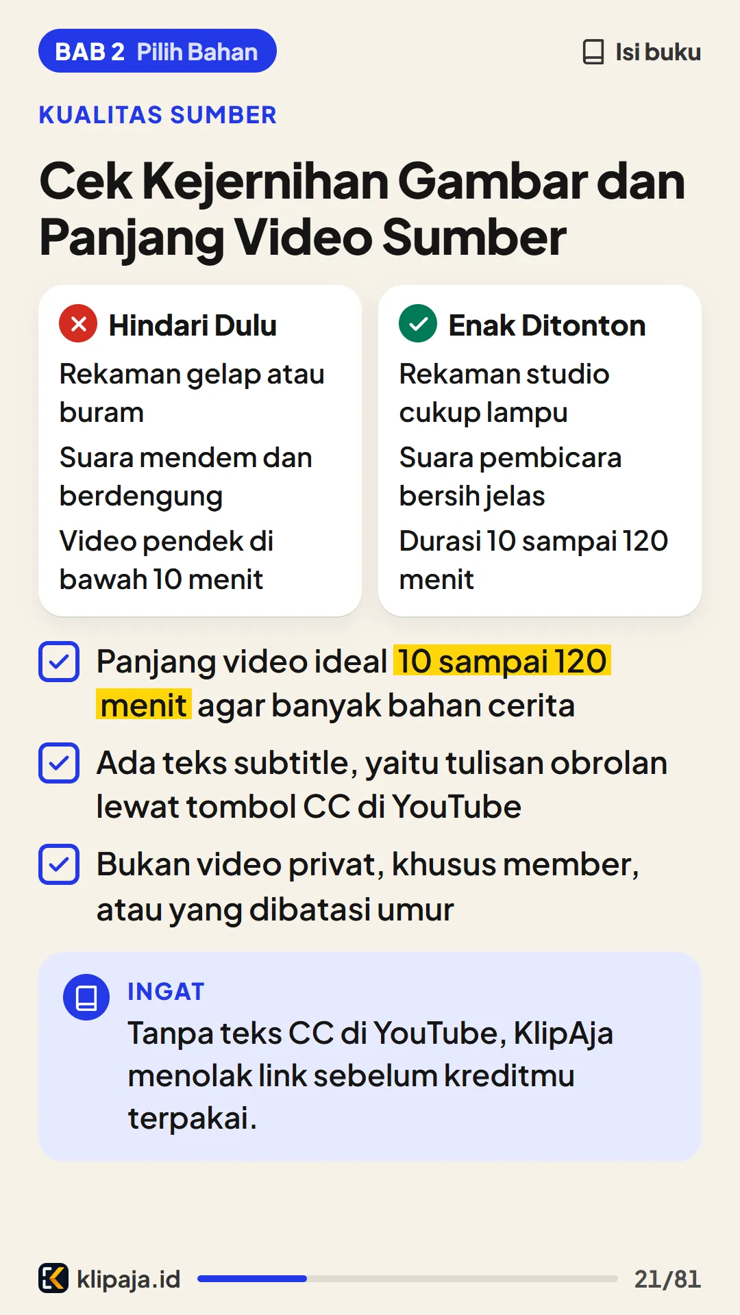 Cek Kejernihan Gambar dan Panjang Video Sumber