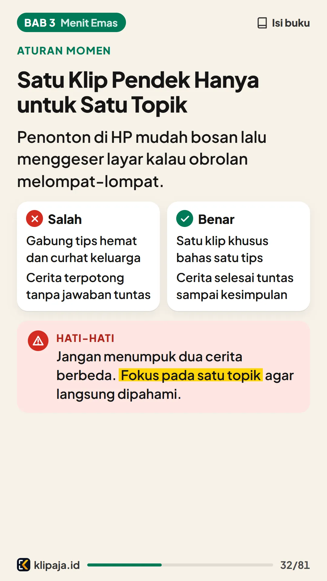 Satu Klip Pendek Hanya untuk Satu Topik