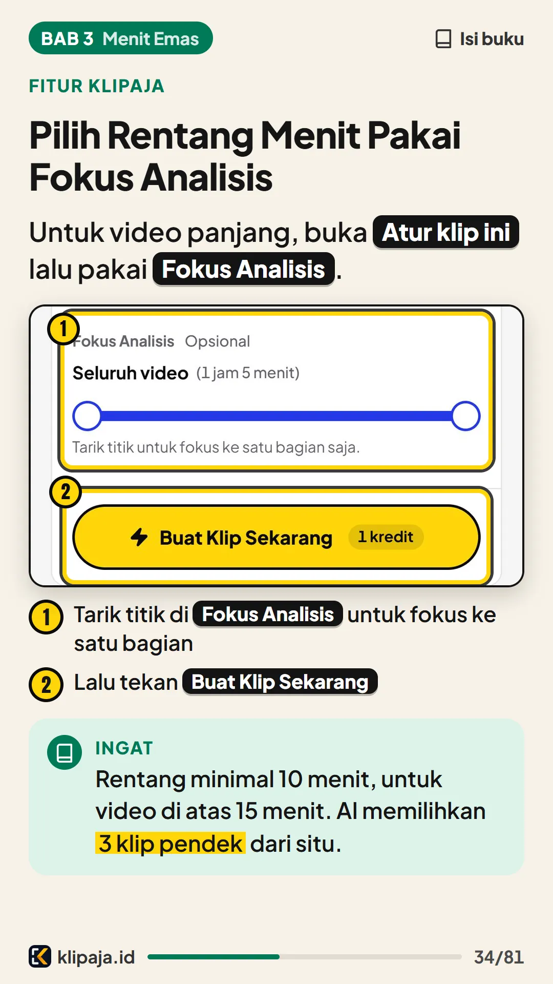 Halaman 34 buku: Pilih Rentang Menit Pakai Fokus Analisis