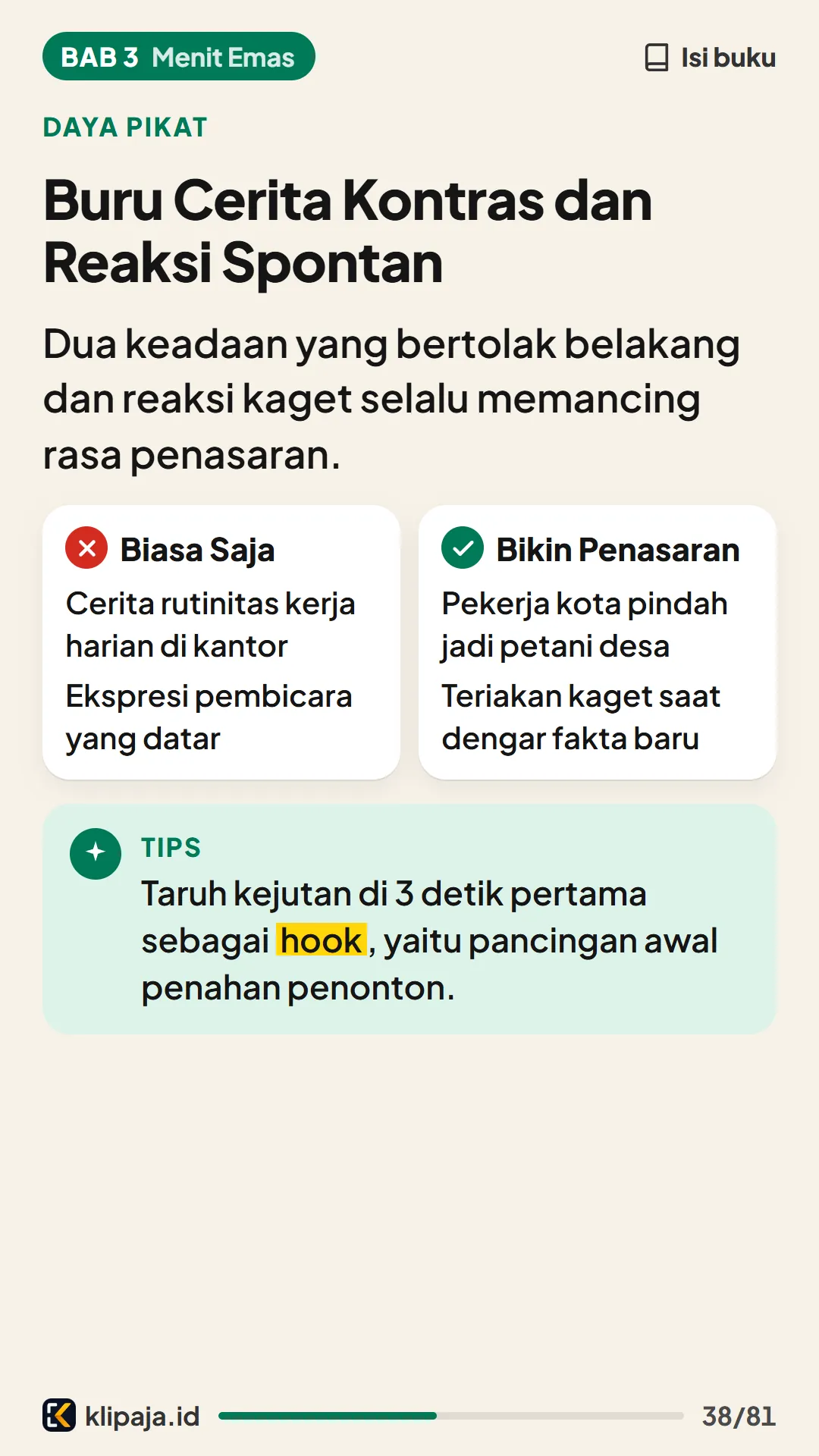Buru Cerita Kontras dan Reaksi Spontan