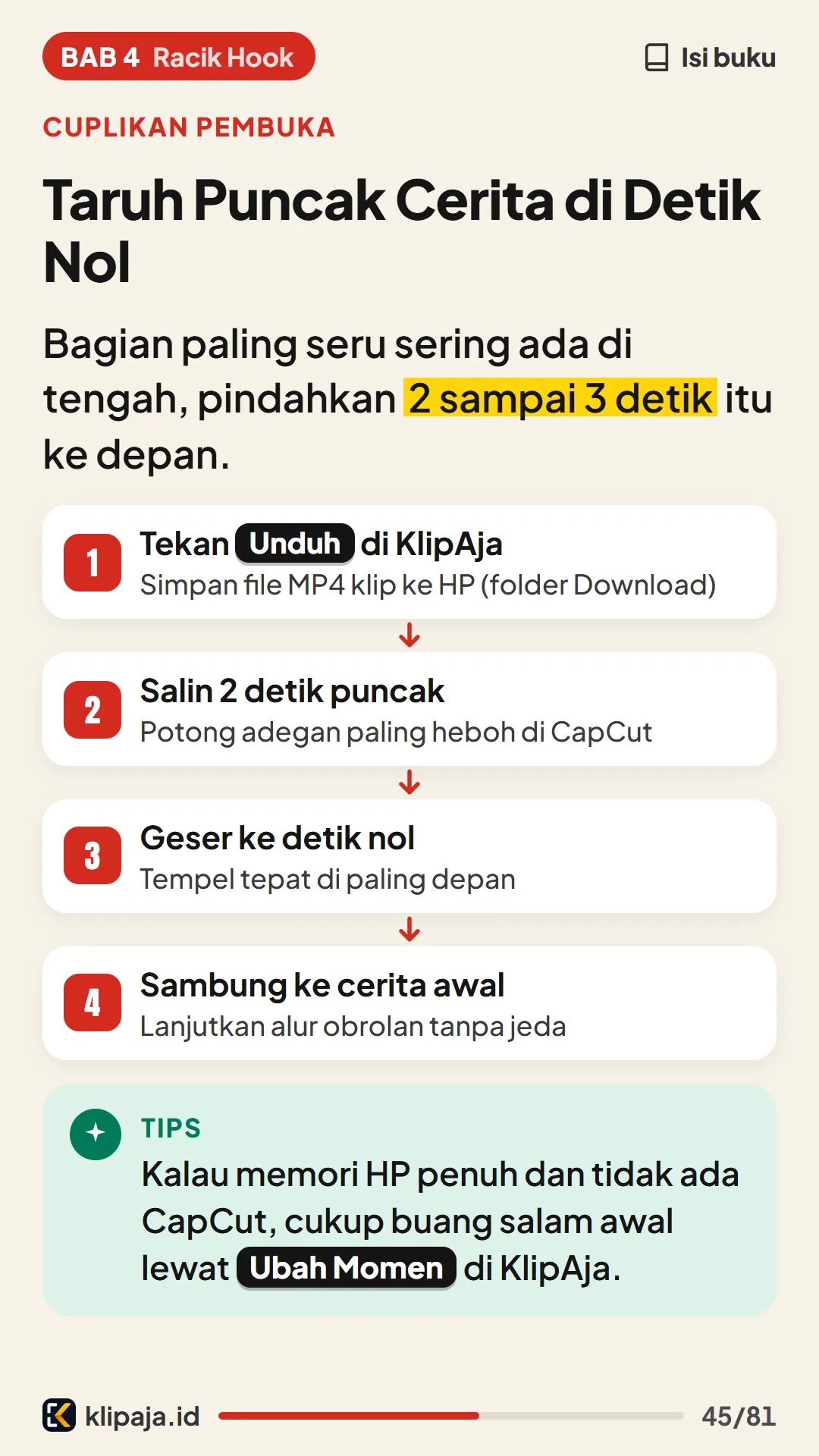 Taruh Puncak Cerita di Detik Nol