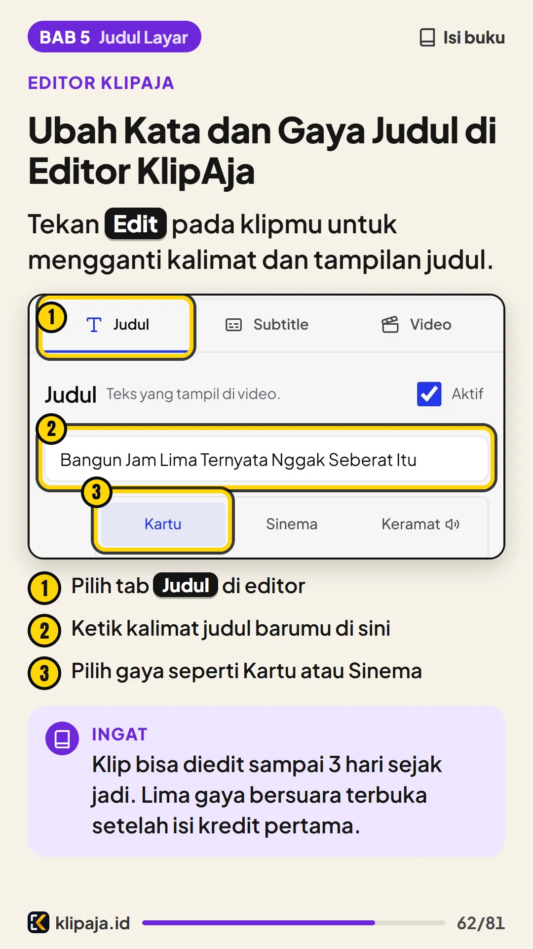 Ubah Kata dan Gaya Judul di Editor KlipAja