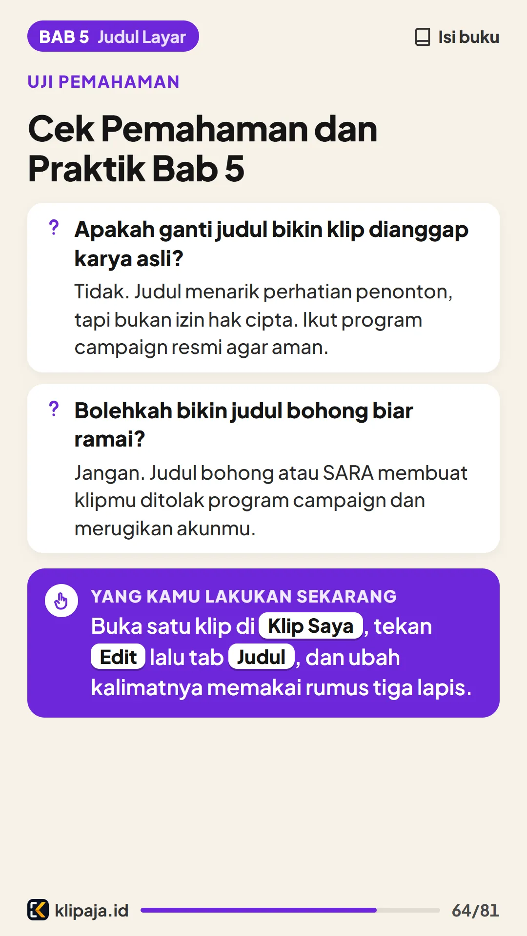 Cek Pemahaman dan Praktik Bab 5