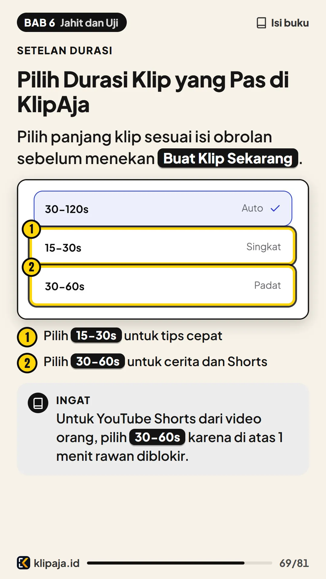 Pilih Durasi Klip yang Pas di KlipAja