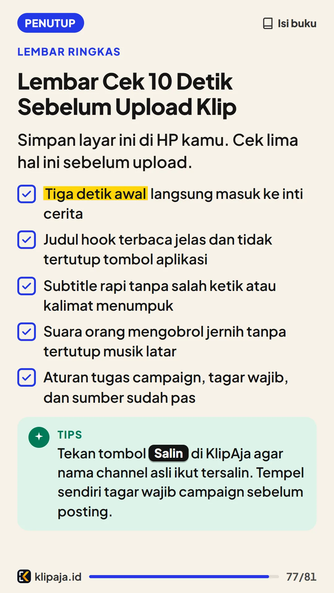 Lembar Cek 10 Detik Sebelum Upload Klip